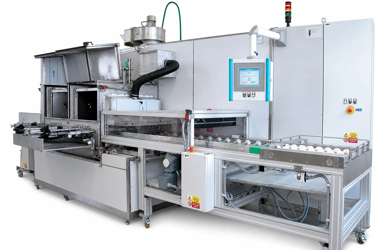 Kundenspezifische Reinigungsanlage mit automatischer Fördertechnik und Werkstücktransfer